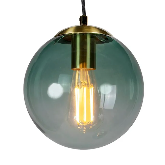 Art deco hanglamp messing met blauwe glazen - Pallon