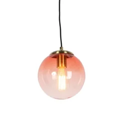 Art deco hanglamp messing met roze glas 20 cm - Pallon