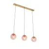 Art deco hanglamp messing met roze glas 3-lichts - Pallon
