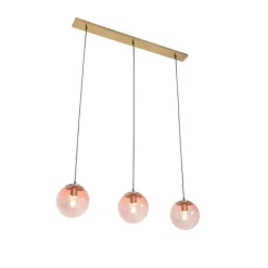 Art deco hanglamp messing met roze glas 3-lichts - Pallon