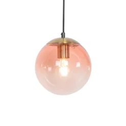 Art deco hanglamp messing met roze glas 3-lichts - Pallon