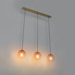 Art deco hanglamp messing met roze glas 3-lichts - Pallon