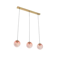 Art deco hanglamp messing met roze glas 3-lichts - Pallon