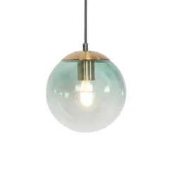 Art deco hanglamp messing met groen glas 3-lichts - Pallon