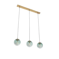 Art deco hanglamp messing met groen glas 3-lichts - Pallon