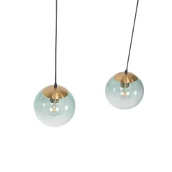 Art deco hanglamp messing met groen glas 3-lichts - Pallon