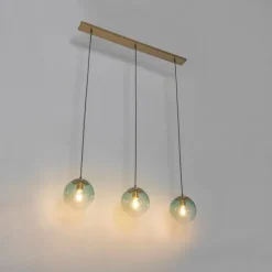 Art deco hanglamp messing met groen glas 3-lichts - Pallon