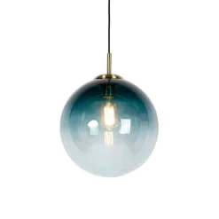 Art Deco hanglamp messing met oceaanblauw glas 33 cm - Pallon