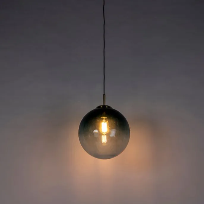 Art Deco hanglamp messing met oceaanblauw glas 33 cm - Pallon