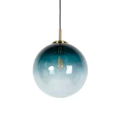 Art Deco hanglamp messing met oceaanblauw glas 33 cm - Pallon