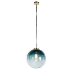 Art Deco hanglamp messing met oceaanblauw glas 33 cm - Pallon