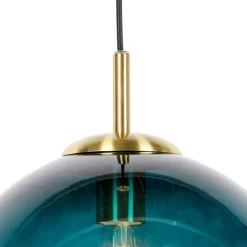 Art Deco hanglamp messing met oceaanblauw glas 33 cm - Pallon