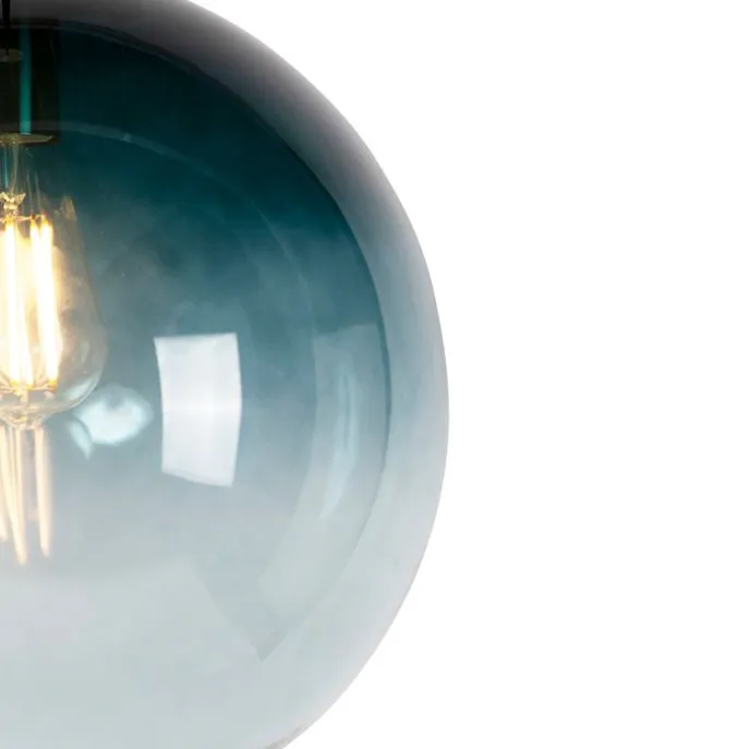 Art Deco hanglamp messing met oceaanblauw glas 33 cm - Pallon
