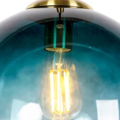 Art Deco hanglamp messing met oceaanblauw glas 33 cm - Pallon