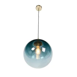 Art Deco hanglamp messing met oceaanblauw glas 33 cm - Pallon