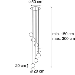 Art deco hanglamp messing met blauw glas 7-lichts - Pallon