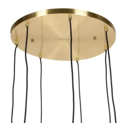 Art deco hanglamp messing met blauw glas 7-lichts - Pallon