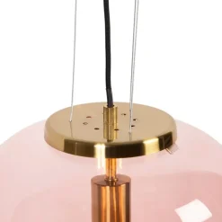Art Deco hanglamp messing met roze glas - Bliss