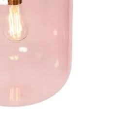 Art Deco hanglamp messing met roze glas - Bliss
