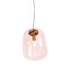 Art Deco hanglamp messing met roze glas - Bliss