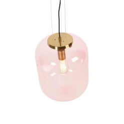 Art Deco hanglamp messing met roze glas - Bliss