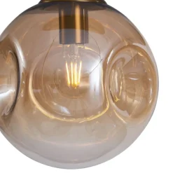 Art deco hanglamp messing met ovale plafondplaat en amber glas 6-lichts - Douglass