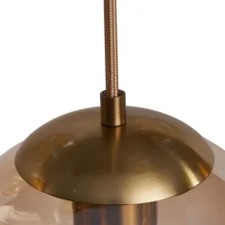 Art deco hanglamp messing met ovale plafondplaat en amber glas 6-lichts - Douglass