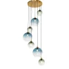 Art Deco Hanglamp messing met blauw glas rond 7-lichts - Sandra