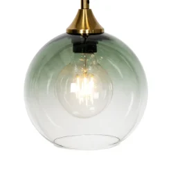 Art Deco Hanglamp messing met blauw glas rond 7-lichts - Sandra