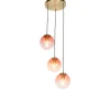 Art deco hanglamp messing 45 cm 3-lichts roze - Pallon