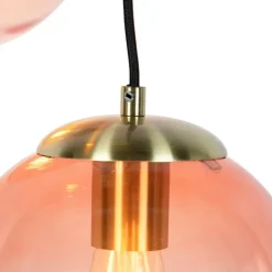 Art deco hanglamp messing 45 cm 3-lichts roze - Pallon