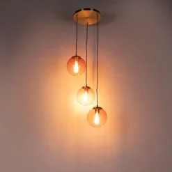 Art deco hanglamp messing 45 cm 3-lichts roze - Pallon