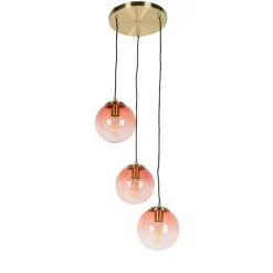Art deco hanglamp messing 45 cm 3-lichts roze - Pallon