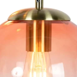 Art deco hanglamp messing 45 cm 3-lichts roze - Pallon