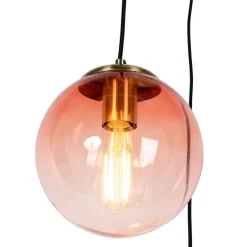 Art deco hanglamp messing 45 cm 3-lichts roze - Pallon