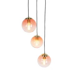 Art deco hanglamp messing 45 cm 3-lichts roze - Pallon