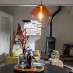 Art deco hanglamp messing met roze glas 33 cm - Pallon