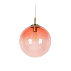 Art deco hanglamp messing met roze glas 33 cm - Pallon