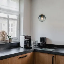 Art deco hanglamp messing met oceaanblauw glas 20 cm - Pallon