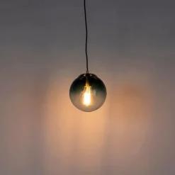 Art deco hanglamp messing met oceaanblauw glas 20 cm - Pallon