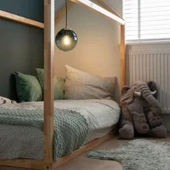 Art deco hanglamp messing met oceaanblauw glas 20 cm - Pallon