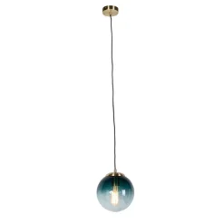Art deco hanglamp messing met oceaanblauw glas 20 cm - Pallon