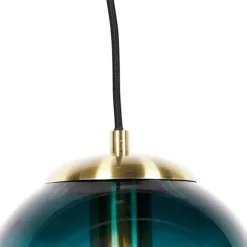 Art deco hanglamp messing met oceaanblauw glas 20 cm - Pallon