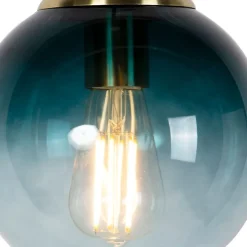 Art deco hanglamp messing met oceaanblauw glas 20 cm - Pallon