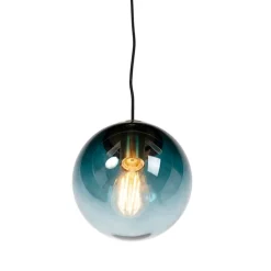 Art deco hanglamp messing met oceaanblauw glas 20 cm - Pallon