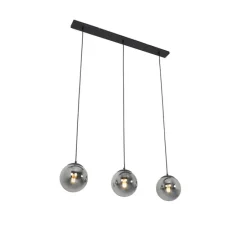 Art deco hanglamp zwart en smoke glas 3-lichts - Pallon
