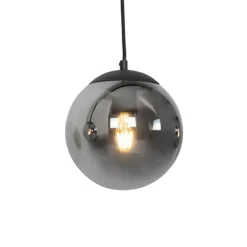 Art deco hanglamp zwart en smoke glas 3-lichts - Pallon