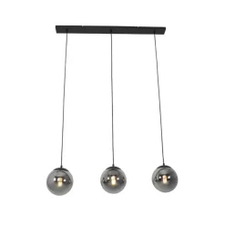 Art deco hanglamp zwart en smoke glas 3-lichts - Pallon
