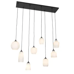 Art Deco hanglamp zwart met opaal glas 8-lichts - Hanne