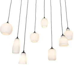 Art Deco hanglamp zwart met opaal glas 8-lichts - Hanne